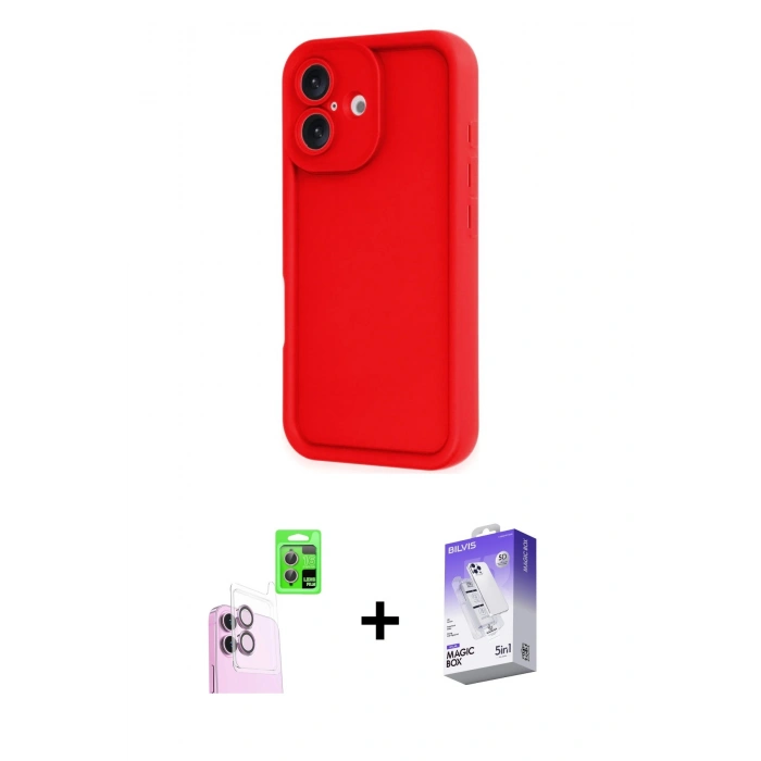 MARSİLYAN™- iPhone 16 Kılıf Yankı Yansıma Özel Seri - Siyah Bilvis 5in1 3D Magic Cam Ekran Koruyucu + Raze Metal Kamera Lens - PE