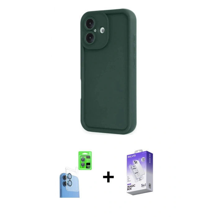 MARSİLYAN™- iPhone 16 Kılıf Yankı Yansıma Özel Seri - Siyah Bilvis 5in1 3D Magic Cam Ekran Koruyucu + Raze Metal Kamera Lens - LT