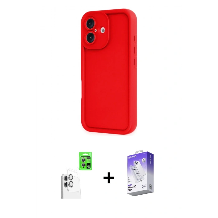MARSİLYAN™- iPhone 16 Kılıf Yankı Yansıma Özel Seri - Siyah Bilvis 5in1 3D Magic Cam Ekran Koruyucu + Raze Metal Kamera Lens - BZ