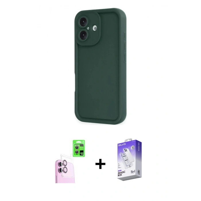MARSİLYAN™- iPhone 16 Kılıf Yankı Yansıma Özel Seri - Siyah Bilvis 5in1 3D Magic Cam Ekran Koruyucu + Raze Metal Kamera Lens - PE