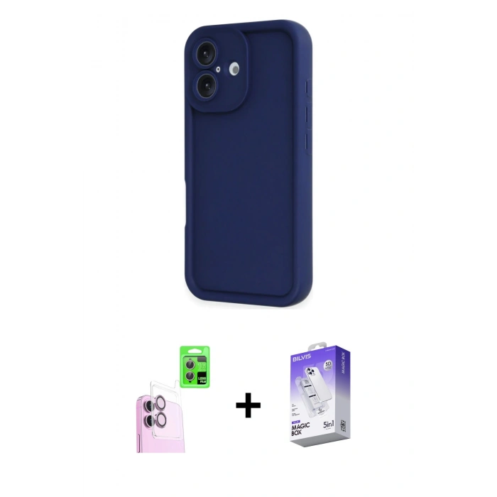 MARSİLYAN™- iPhone 16 Kılıf Yankı Yansıma Özel Seri - Siyah Bilvis 5in1 3D Magic Cam Ekran Koruyucu + Raze Metal Kamera Lens - PE