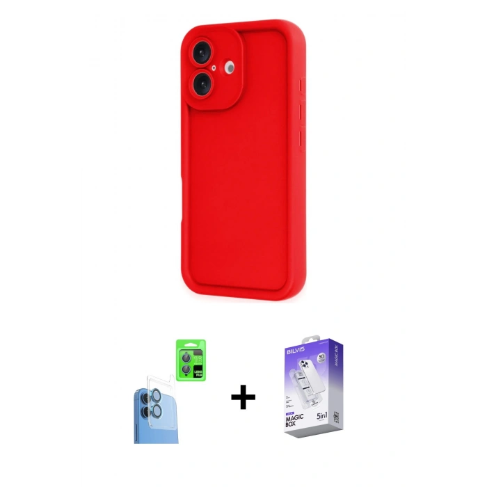 MARSİLYAN™- iPhone 16 Kılıf Yankı Yansıma Özel Seri - Siyah Bilvis 5in1 3D Magic Cam Ekran Koruyucu + Raze Metal Kamera Lens - LT