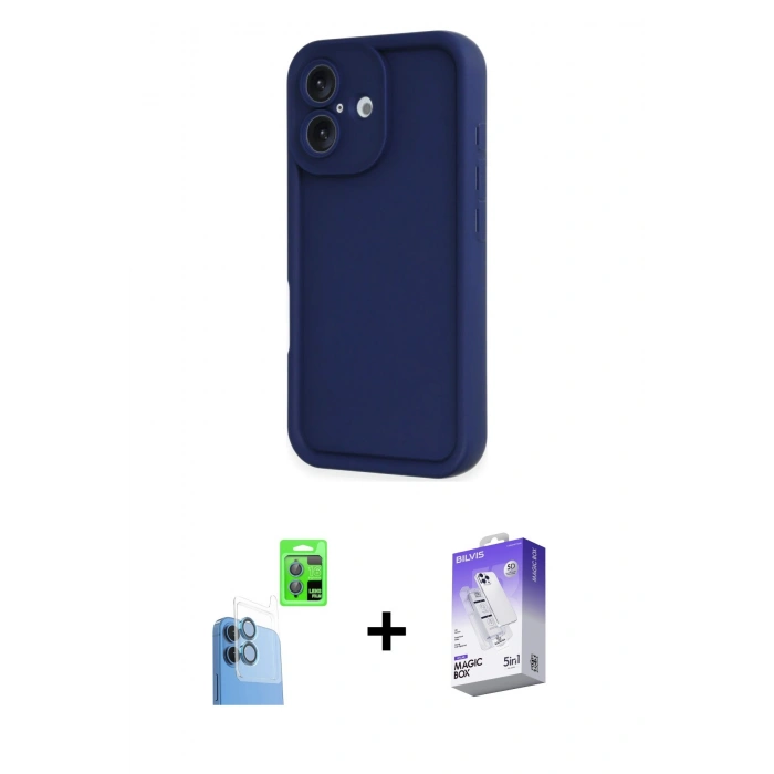 MARSİLYAN™- iPhone 16 Kılıf Yankı Yansıma Özel Seri - Siyah Bilvis 5in1 3D Magic Cam Ekran Koruyucu + Raze Metal Kamera Lens - LT
