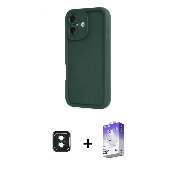 MARSİLYAN™- iPhone 16 Kılıf Yankı Yansıma Özel Seri - Siyah Bilvis 5in1 3D Magic Cam Ekran Koruyucu + PVD Metal Kamera Lens - YL