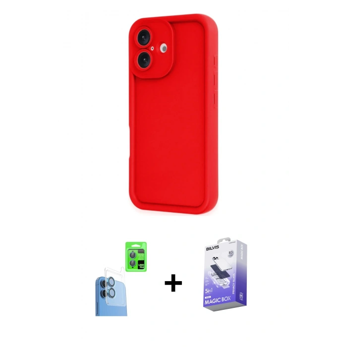 MARSİLYAN™- iPhone 16 Kılıf Yankı Yansıma Özel Seri - Siyah Bilvis 5in1 5D Magic Hayalet Cam Ekran Koruyucu + Raze Metal Kamera Lens - LT