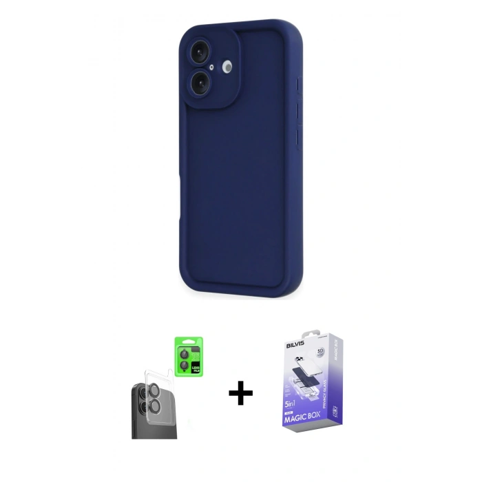 MARSİLYAN™- iPhone 16 Kılıf Yankı Yansıma Özel Seri - Siyah Bilvis 5in1 5D Magic Hayalet Cam Ekran Koruyucu + Raze Metal Kamera Lens - SH