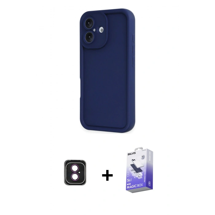 MARSİLYAN™- iPhone 16 Kılıf Yankı Yansıma Özel Seri - Siyah Bilvis 5in1 5D Magic Hayalet Cam Ekran Koruyucu + PVD Metal Kamera Lens - PE