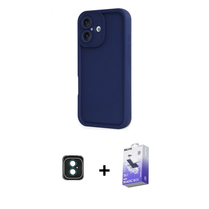 MARSİLYAN™- iPhone 16 Kılıf Yankı Yansıma Özel Seri - Siyah Bilvis 5in1 5D Magic Hayalet Cam Ekran Koruyucu + PVD Metal Kamera Lens - YL