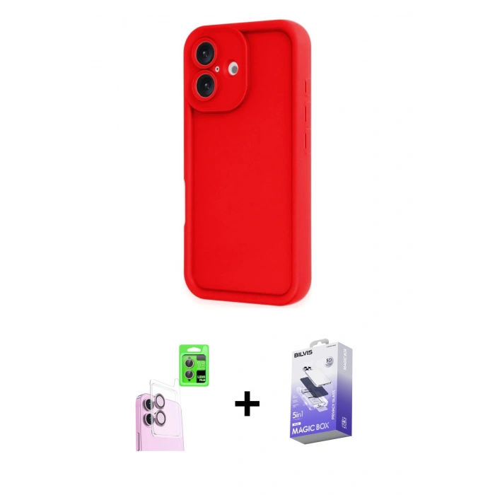 MARSİLYAN™- iPhone 16 Kılıf Yankı Yansıma Özel Seri - Siyah Bilvis 5in1 5D Magic Hayalet Cam Ekran Koruyucu + Raze Metal Kamera Lens - PE