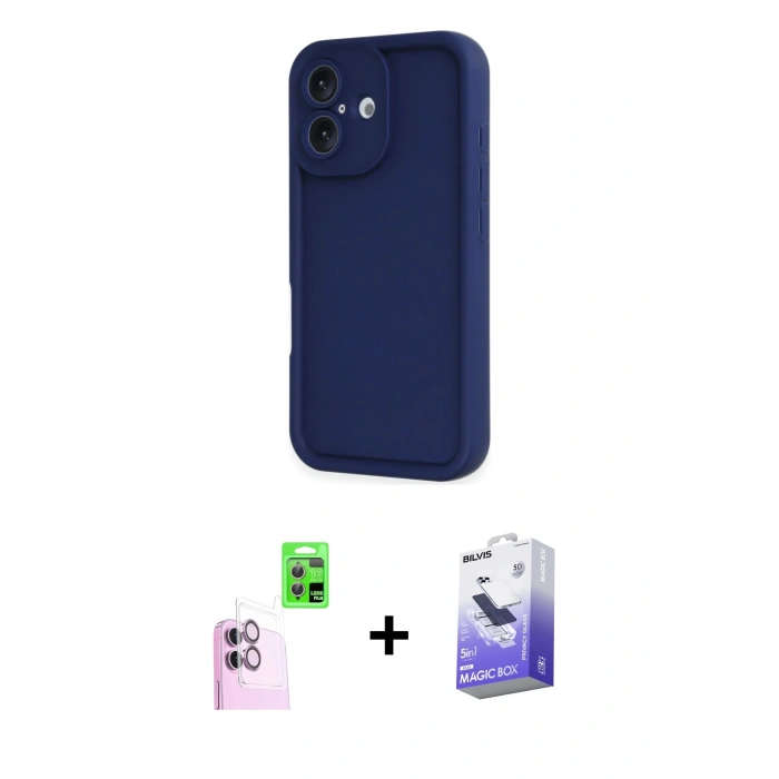 MARSİLYAN™- iPhone 16 Kılıf Yankı Yansıma Özel Seri - Siyah Bilvis 5in1 5D Magic Hayalet Cam Ekran Koruyucu + Raze Metal Kamera Lens - PE