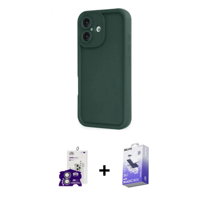 MARSİLYAN™- iPhone 16 Kılıf Yankı Yansıma Özel Seri - Siyah Bilvis 5in1 5D Magic Hayalet Cam Ekran Koruyucu + Bilvis Titan Kamera Lens - GS