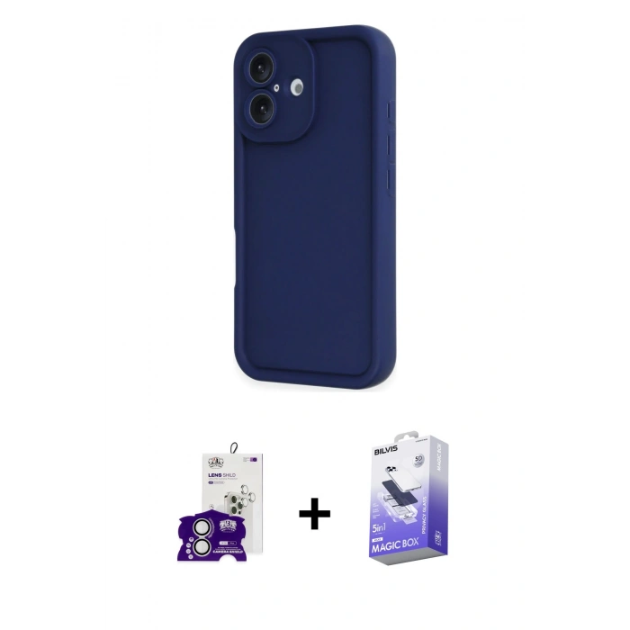 MARSİLYAN™- iPhone 16 Kılıf Yankı Yansıma Özel Seri - Siyah Bilvis 5in1 5D Magic Hayalet Cam Ekran Koruyucu + Bilvis Titan Kamera Lens - GS
