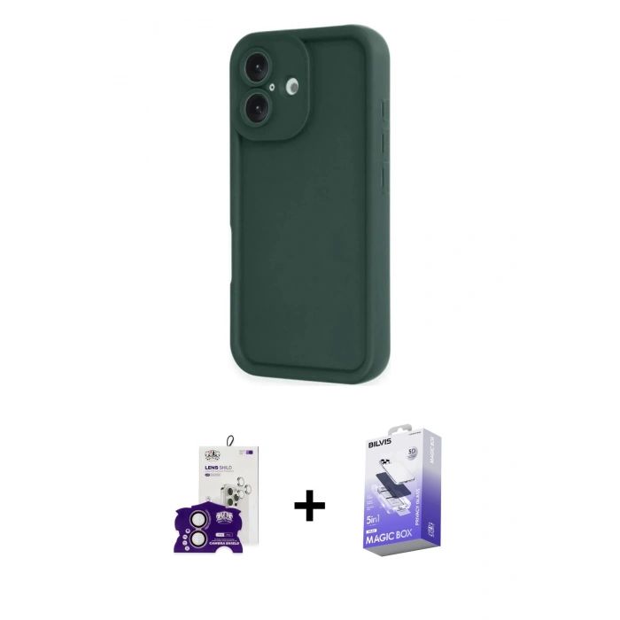MARSİLYAN™- iPhone 16 Kılıf Yankı Yansıma Özel Seri - Siyah Bilvis 5in1 5D Magic Hayalet Cam Ekran Koruyucu + Bilvis Titan Kamera Lens - PE