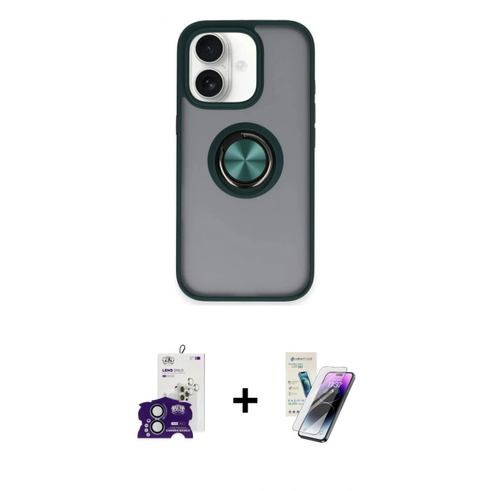 MARSİLYAN™- iPhone 16 Kılıf Yörünge Çizgi - Şeffaf Pasifik Cam Ekran Koruyucu + Bilvis Titan Kamera Lens - YL