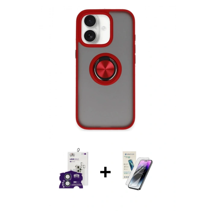 MARSİLYAN™- iPhone 16 Kılıf Yörünge Çizgi - Şeffaf Pasifik Cam Ekran Koruyucu + Bilvis Titan Kamera Lens - YL