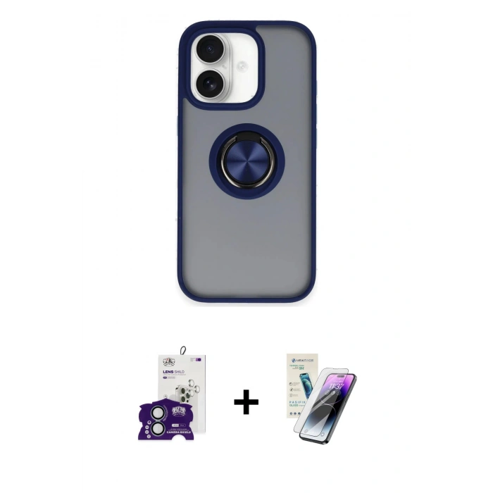 MARSİLYAN™- iPhone 16 Kılıf Yörünge Çizgi - Şeffaf Pasifik Cam Ekran Koruyucu + Bilvis Titan Kamera Lens - YL