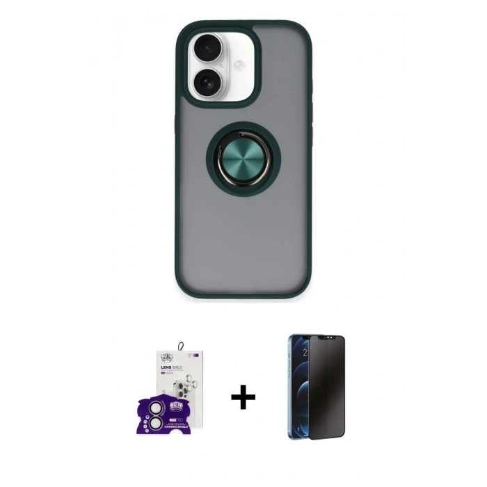 MARSİLYAN™- iPhone 16 Kılıf Yörünge Çizgi - Siyah 3D Antistatik Hayalet Cam Ekran Koruyucu + Bilvis Titan Kamera Lens - PE
