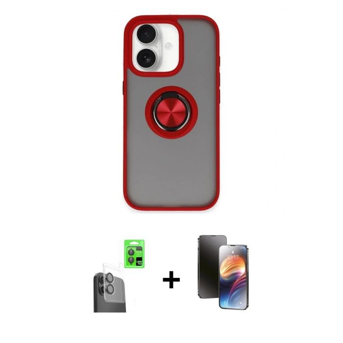 MARSİLYAN™- iPhone 16 Kılıf Yörünge Çizgi - Siyah 3D Antistatik Mat Seramik Nano Ekran Koruyucu + Raze Metal Kamera Lens - SH