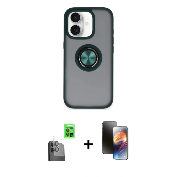 MARSİLYAN™- iPhone 16 Kılıf Yörünge Çizgi - Siyah 3D Antistatik Mat Seramik Nano Ekran Koruyucu + Raze Metal Kamera Lens - SH