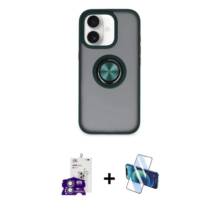 MARSİLYAN™- iPhone 16 Kılıf Yörünge Çizgi - Siyah 3D Antistatik Seramik Nano Ekran Koruyucu + Bilvis Titan Kamera Lens - GS