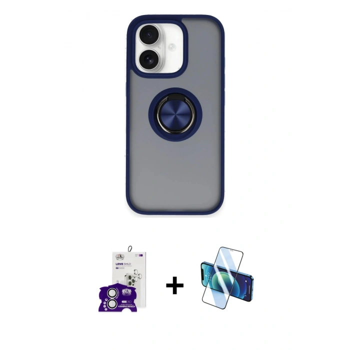 MARSİLYAN™- iPhone 16 Kılıf Yörünge Çizgi - Siyah 3D Antistatik Seramik Nano Ekran Koruyucu + Bilvis Titan Kamera Lens - GS