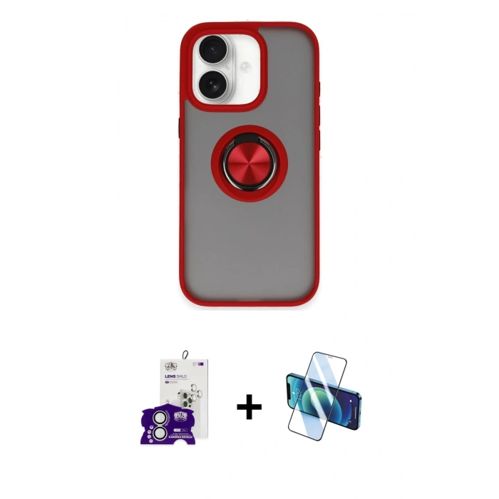 MARSİLYAN™- iPhone 16 Kılıf Yörünge Çizgi - Siyah 3D Antistatik Seramik Nano Ekran Koruyucu + Bilvis Titan Kamera Lens - GS