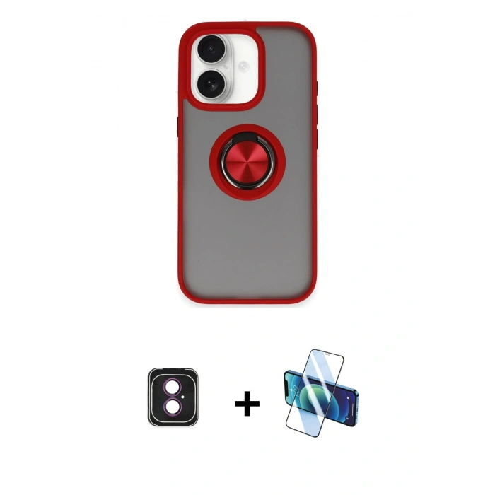 MARSİLYAN™- iPhone 16 Kılıf Yörünge Çizgi - Siyah 3D Antistatik Seramik Nano Ekran Koruyucu + PVD Metal Kamera Lens - PE