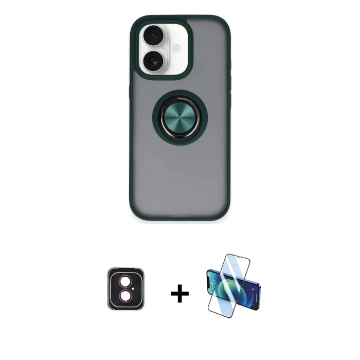MARSİLYAN™- iPhone 16 Kılıf Yörünge Çizgi - Siyah 3D Antistatik Seramik Nano Ekran Koruyucu + PVD Metal Kamera Lens - PE
