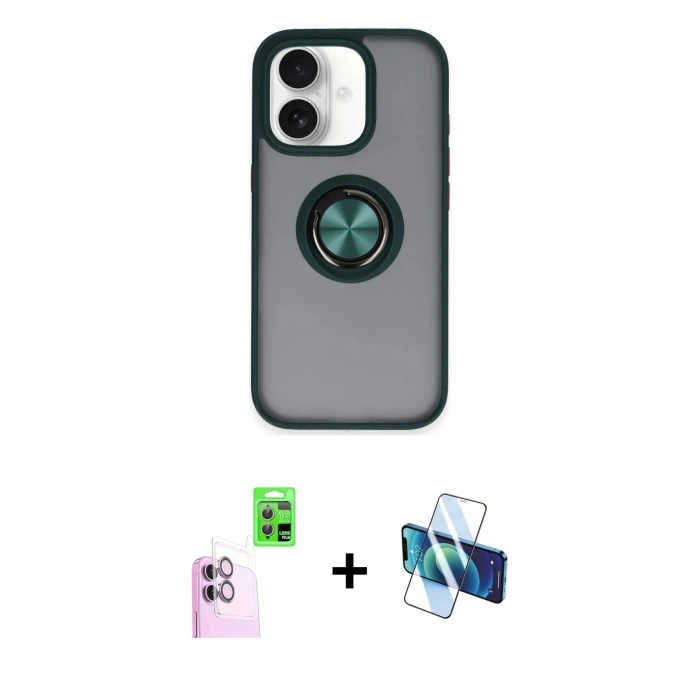 MARSİLYAN™- iPhone 16 Kılıf Yörünge Çizgi - Siyah 3D Antistatik Seramik Nano Ekran Koruyucu + Raze Metal Kamera Lens - PE