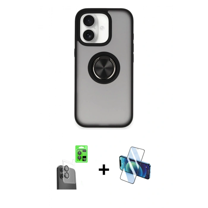 MARSİLYAN™- iPhone 16 Kılıf Yörünge Çizgi - Siyah 3D Antistatik Seramik Nano Ekran Koruyucu + Raze Metal Kamera Lens - SH
