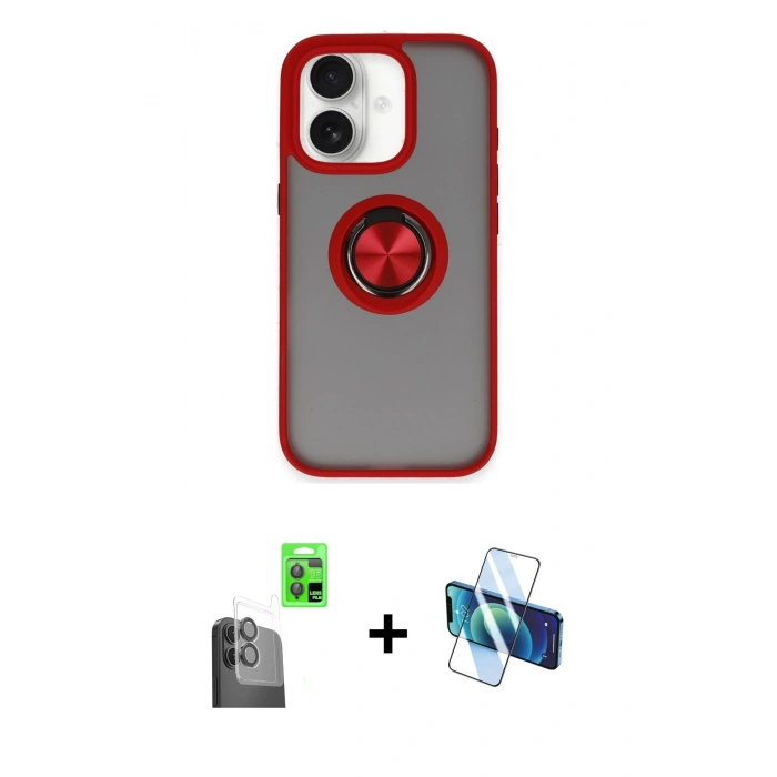 MARSİLYAN™- iPhone 16 Kılıf Yörünge Çizgi - Siyah 3D Antistatik Seramik Nano Ekran Koruyucu + Raze Metal Kamera Lens - SH
