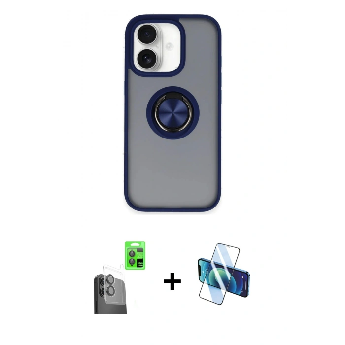 MARSİLYAN™- iPhone 16 Kılıf Yörünge Çizgi - Siyah 3D Antistatik Seramik Nano Ekran Koruyucu + Raze Metal Kamera Lens - SH