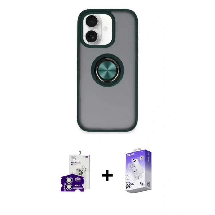 MARSİLYAN™- iPhone 16 Kılıf Yörünge Çizgi - Siyah Bilvis 5in1 3D Magic Cam Ekran Koruyucu + Bilvis Titan Kamera Lens - GS