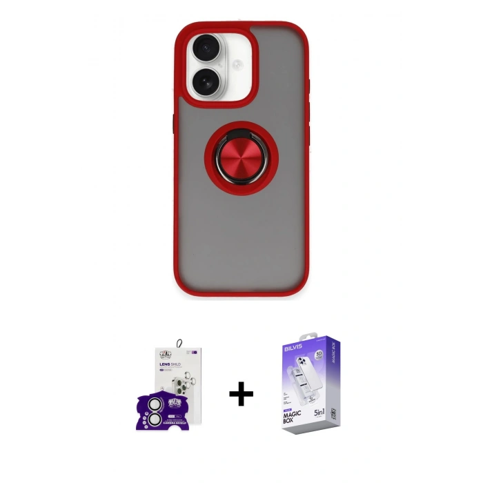 MARSİLYAN™- iPhone 16 Kılıf Yörünge Çizgi - Siyah Bilvis 5in1 3D Magic Cam Ekran Koruyucu + Bilvis Titan Kamera Lens - GS