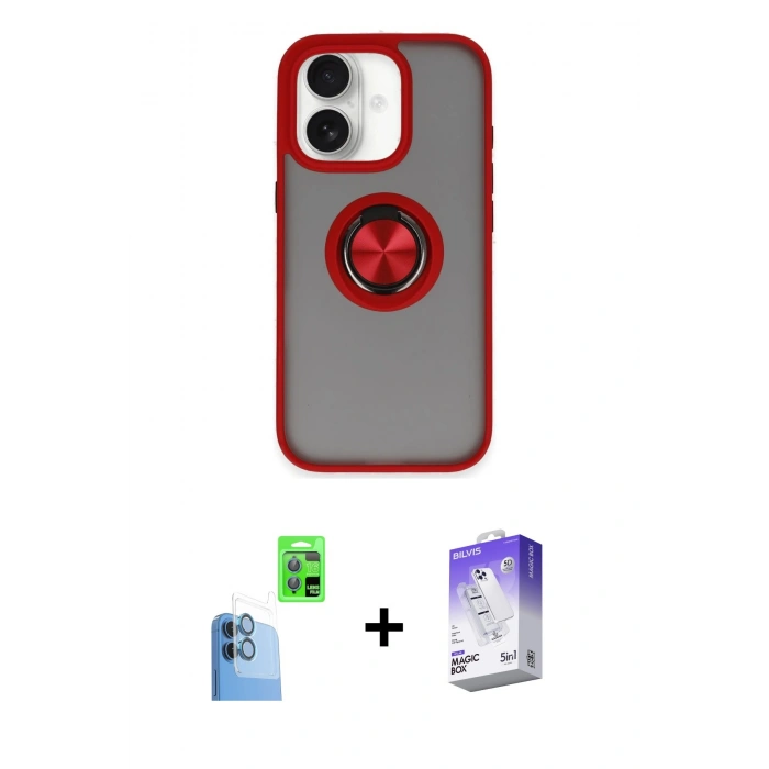 MARSİLYAN™- iPhone 16 Kılıf Yörünge Çizgi - Siyah Bilvis 5in1 3D Magic Cam Ekran Koruyucu + Raze Metal Kamera Lens - LT