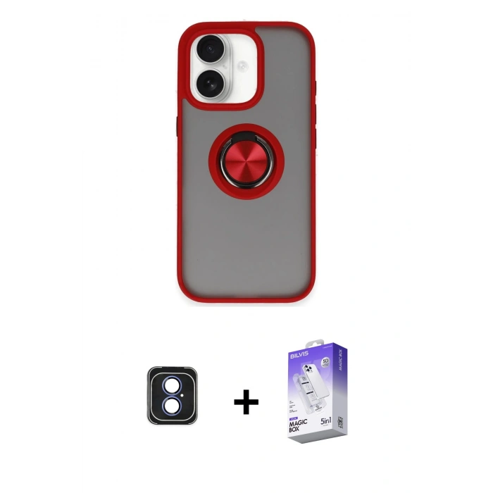 MARSİLYAN™- iPhone 16 Kılıf Yörünge Çizgi - Siyah Bilvis 5in1 3D Magic Cam Ekran Koruyucu + PVD Metal Kamera Lens - MI