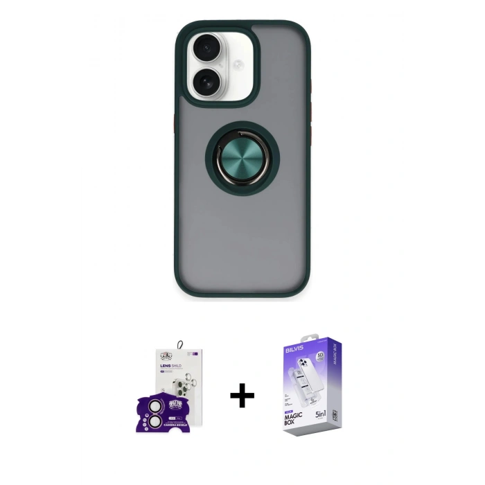 MARSİLYAN™- iPhone 16 Kılıf Yörünge Çizgi - Siyah Bilvis 5in1 3D Magic Cam Ekran Koruyucu + Bilvis Titan Kamera Lens - PE