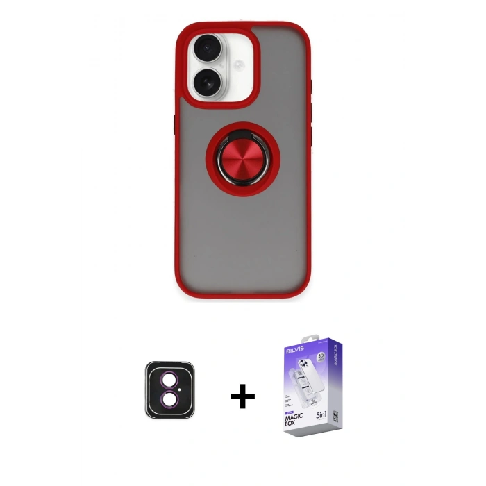 MARSİLYAN™- iPhone 16 Kılıf Yörünge Çizgi - Siyah Bilvis 5in1 3D Magic Cam Ekran Koruyucu + PVD Metal Kamera Lens - PE