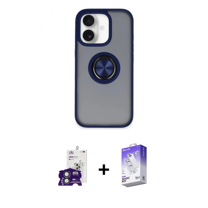 MARSİLYAN™- iPhone 16 Kılıf Yörünge Çizgi - Siyah Bilvis 5in1 3D Magic Cam Ekran Koruyucu + Bilvis Titan Kamera Lens - YL