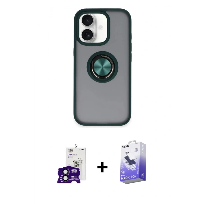 MARSİLYAN™- iPhone 16 Kılıf Yörünge Çizgi - Siyah Bilvis 5in1 5D Magic Hayalet Cam Ekran Koruyucu + Bilvis Titan Kamera Lens - SH