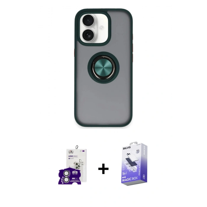 MARSİLYAN™- iPhone 16 Kılıf Yörünge Çizgi - Siyah Bilvis 5in1 5D Magic Hayalet Cam Ekran Koruyucu + Bilvis Titan Kamera Lens - GS