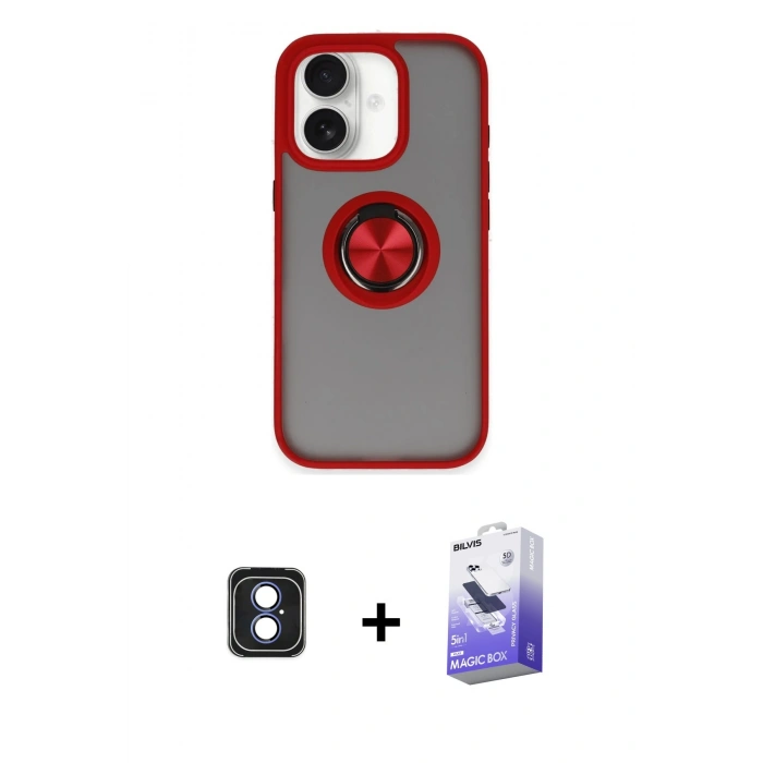 MARSİLYAN™- iPhone 16 Kılıf Yörünge Çizgi - Siyah Bilvis 5in1 5D Magic Hayalet Cam Ekran Koruyucu + PVD Metal Kamera Lens - MI