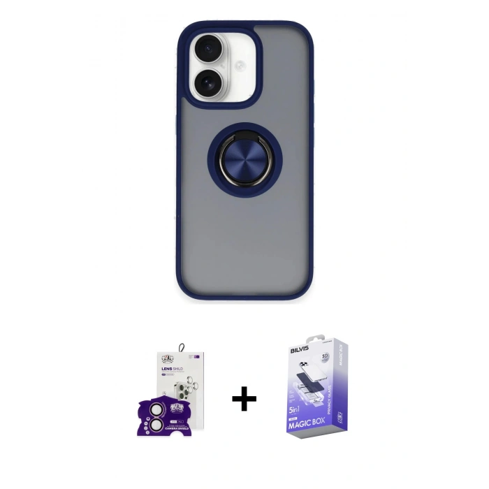 MARSİLYAN™- iPhone 16 Kılıf Yörünge Çizgi - Siyah Bilvis 5in1 5D Magic Hayalet Cam Ekran Koruyucu + Bilvis Titan Kamera Lens - PE