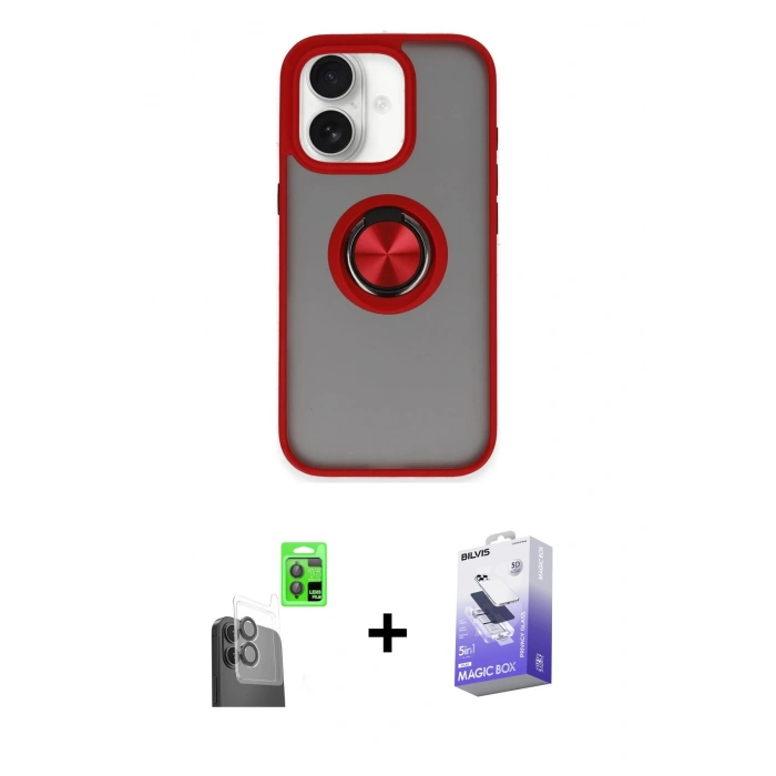 MARSİLYAN™- iPhone 16 Kılıf Yörünge Çizgi - Siyah Bilvis 5in1 5D Magic Hayalet Cam Ekran Koruyucu + Raze Metal Kamera Lens - SH
