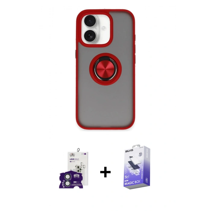 MARSİLYAN™- iPhone 16 Kılıf Yörünge Çizgi - Siyah Bilvis 5in1 5D Magic Hayalet Cam Ekran Koruyucu + Bilvis Titan Kamera Lens - YL