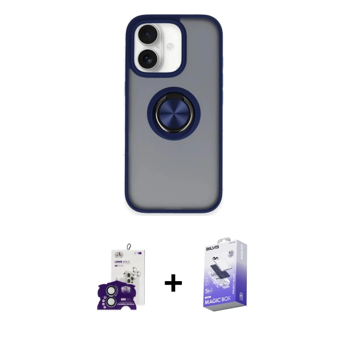 MARSİLYAN™- iPhone 16 Kılıf Yörünge Çizgi - Siyah Bilvis 5in1 5D Magic Hayalet Cam Ekran Koruyucu + Bilvis Titan Kamera Lens - YL