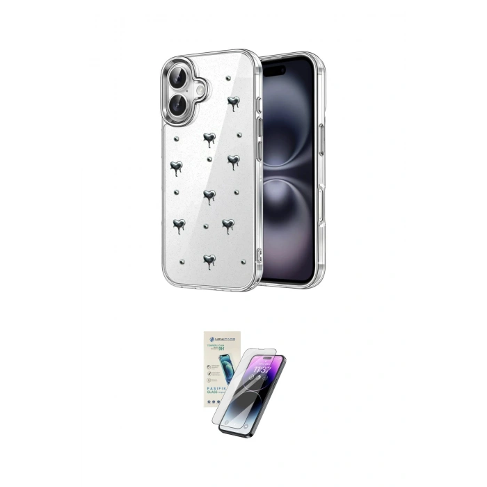 MARSİLYAN™- iPhone 16 Kılıf Yörünge Form - Şeffaf Pasifik Cam Ekran Koruyucu