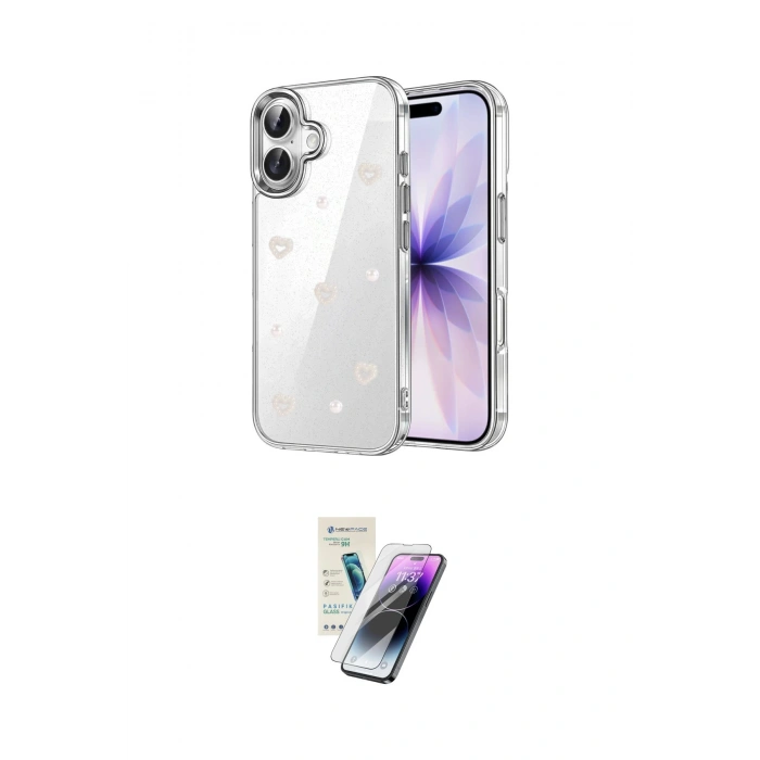 MARSİLYAN™- iPhone 16 Kılıf Yörünge Form - Şeffaf Pasifik Cam Ekran Koruyucu