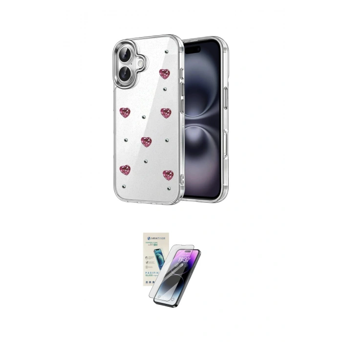 MARSİLYAN™- iPhone 16 Kılıf Yörünge Form - Şeffaf Pasifik Cam Ekran Koruyucu