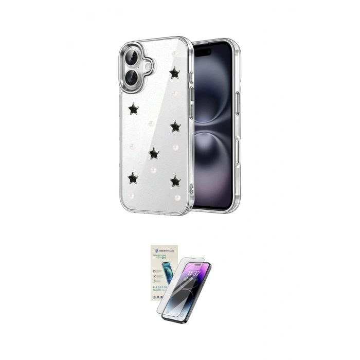 MARSİLYAN™- iPhone 16 Kılıf Yörünge Form - Şeffaf Pasifik Cam Ekran Koruyucu